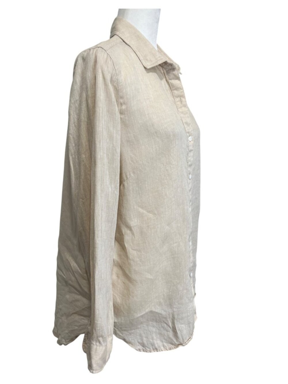 J. McLaughlin Womens Size L Button-Up Top 100% Linen Shirt Beige Long Sleeve - Picture 2 of 8